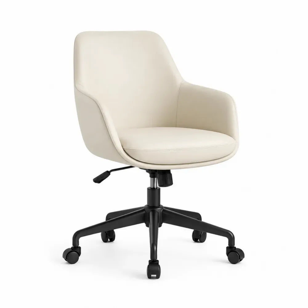 Bürostuhl Drehstuhl in Schalenform mit Armlehnen 62 x 62 x 88-98 cm höhenverstellbar PU-Kunstleder Polyamid creme schwarz
