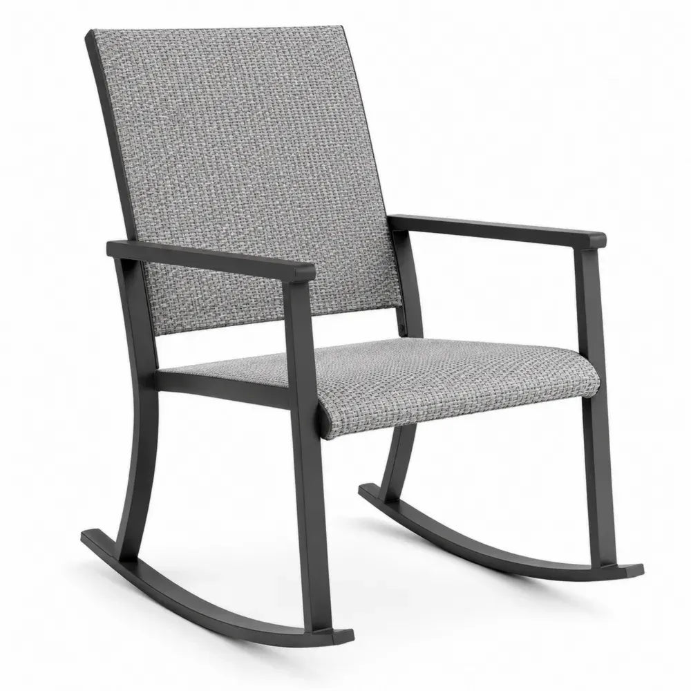 Garten Schaukelstuhl mit Armlehnen 70 x 88 x 98 cm Stahl Textilene Kufenform Grau Schwarz