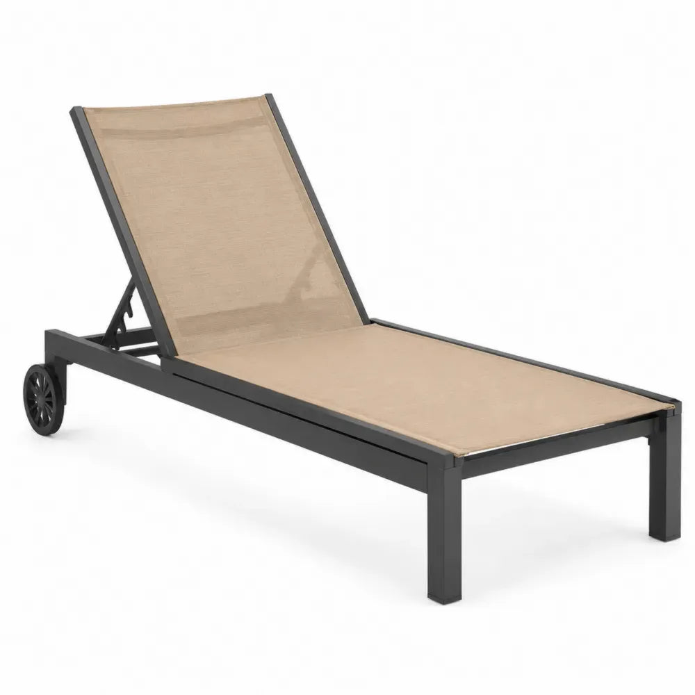 Sonnenliege Gartenliege verstellbar mit Rollen 195 x 65 x 32 cm Aluminium Textilene rechteckig Beige Schwarz