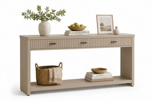Konsolentisch rechteckig mit 3 Schubladen und Ablage 150 x 35 x 80 cm lackierte MDF-Platte Greige Schwarz