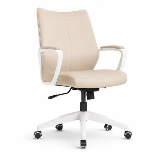 Bürostuhl Drehstuhl mit Armlehnen 60 x 60 x 88-98 cm höhenverstellbar PU-Kunstleder Polyamid Stahl beige weiß schwarz