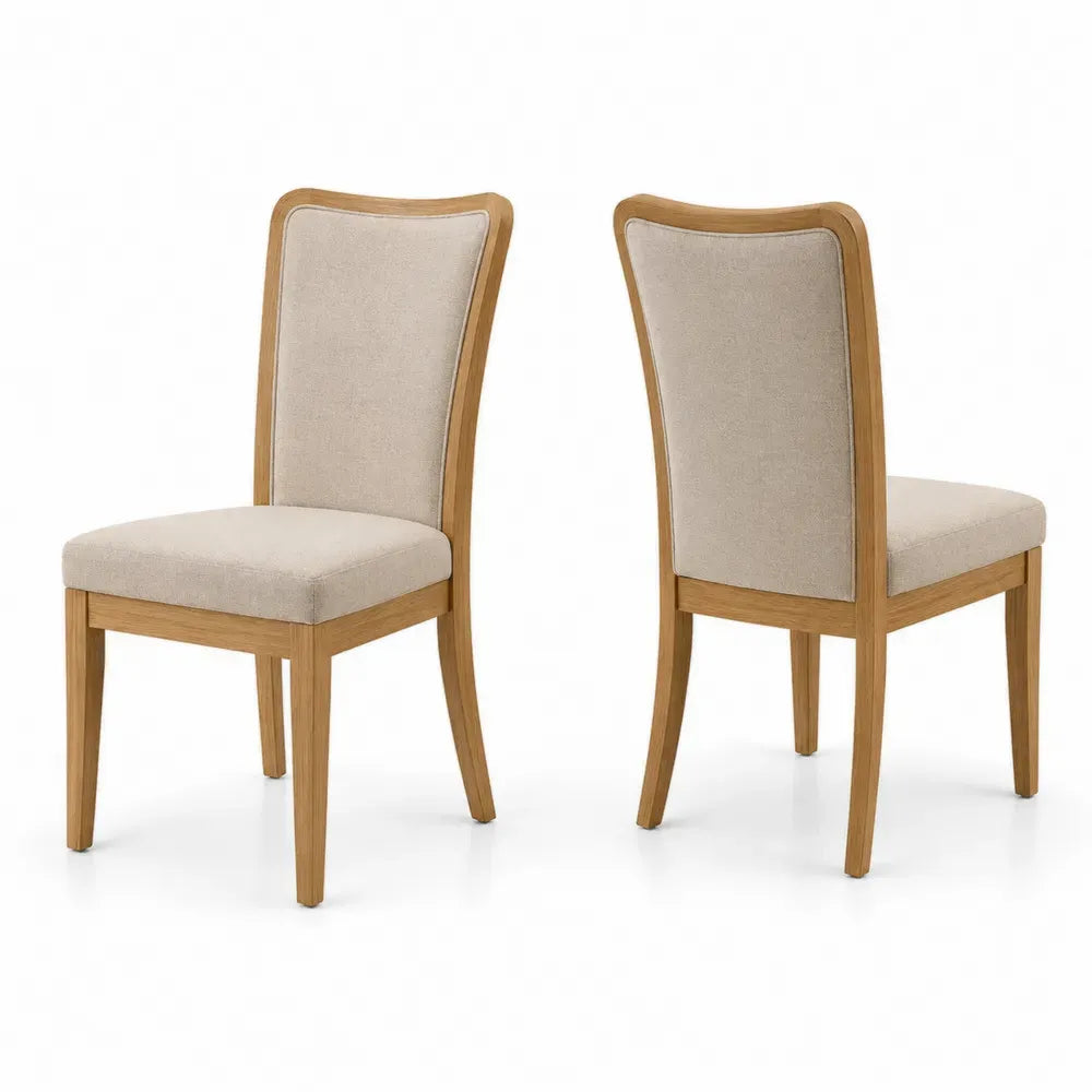Esszimmerstühle 2er Set gepolstert 46 x 55 x 98 cm Kautschukbaum Massivholz geschwungener Rahmen Natur Beige