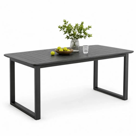 Rechteckiger Gartentisch 200 x 90 x 74 cm pulverbeschichtetes Aluminium Lamellenplatte Anthrazit Schwarz