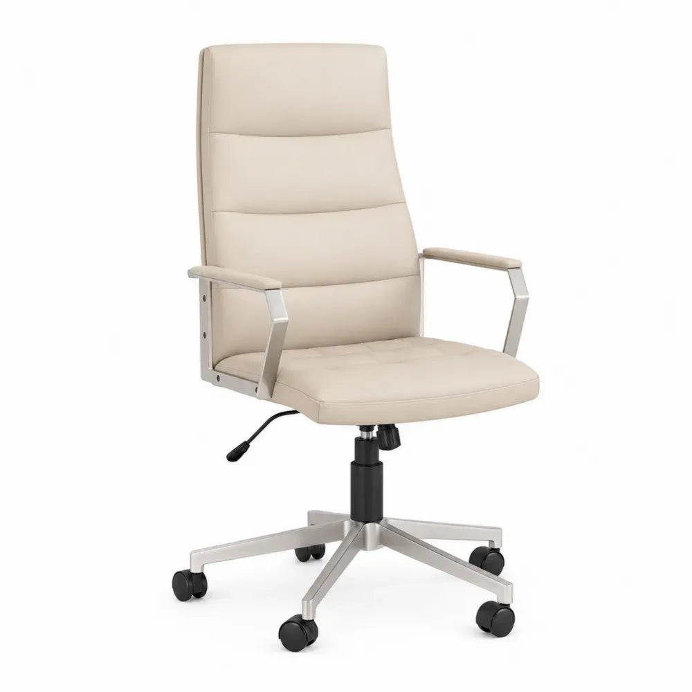 Bürostuhl Chefsessel mit Armlehnen 62 x 65 x 110-120 cm höhenverstellbar PU-Kunstleder Aluminium Stahl beige silberfarben schwarz
