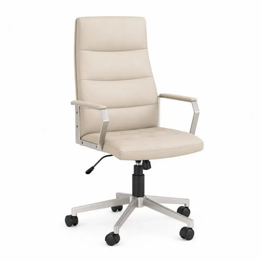 Bürostuhl Chefsessel mit Armlehnen 62 x 65 x 110-120 cm höhenverstellbar PU-Kunstleder Aluminium Stahl beige silberfarben schwarz