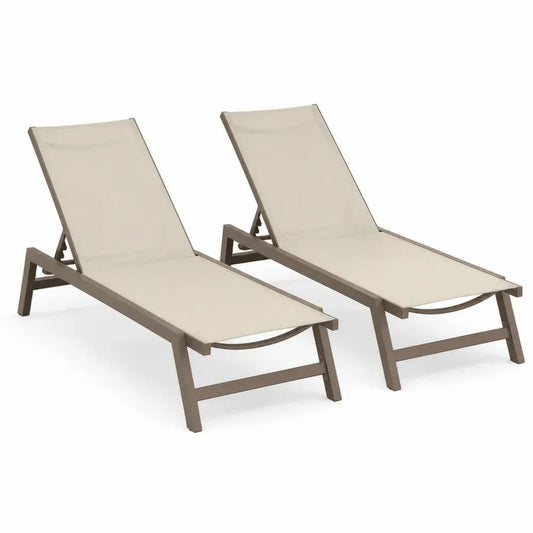 2er Set verstellbare Garten Sonnenliegen je 195 x 65 x 96 cm Aluminium PVC-beschichtetes Polyestergewebe rechteckig Taupe Beige