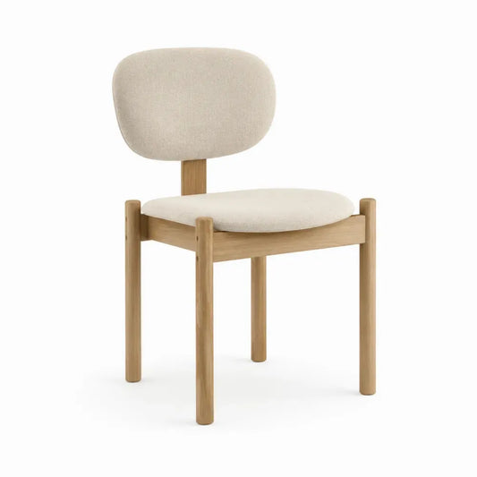 Esszimmerstuhl gepolstert mit Rückenlehne 48 x 53 x 82 cm Kautschukbaum Massivholz abgerundete Sitzfläche Natur Beige
