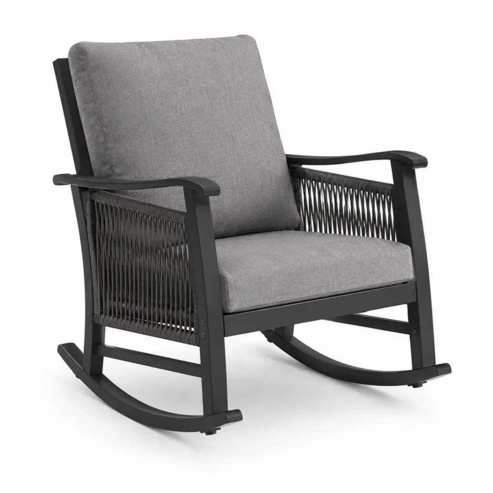 Schaukelstuhl Gartenstuhl mit Kissen 72 x 88 x 87 cm Stahl PP Seil Polyester Kufenform Grau Schwarz