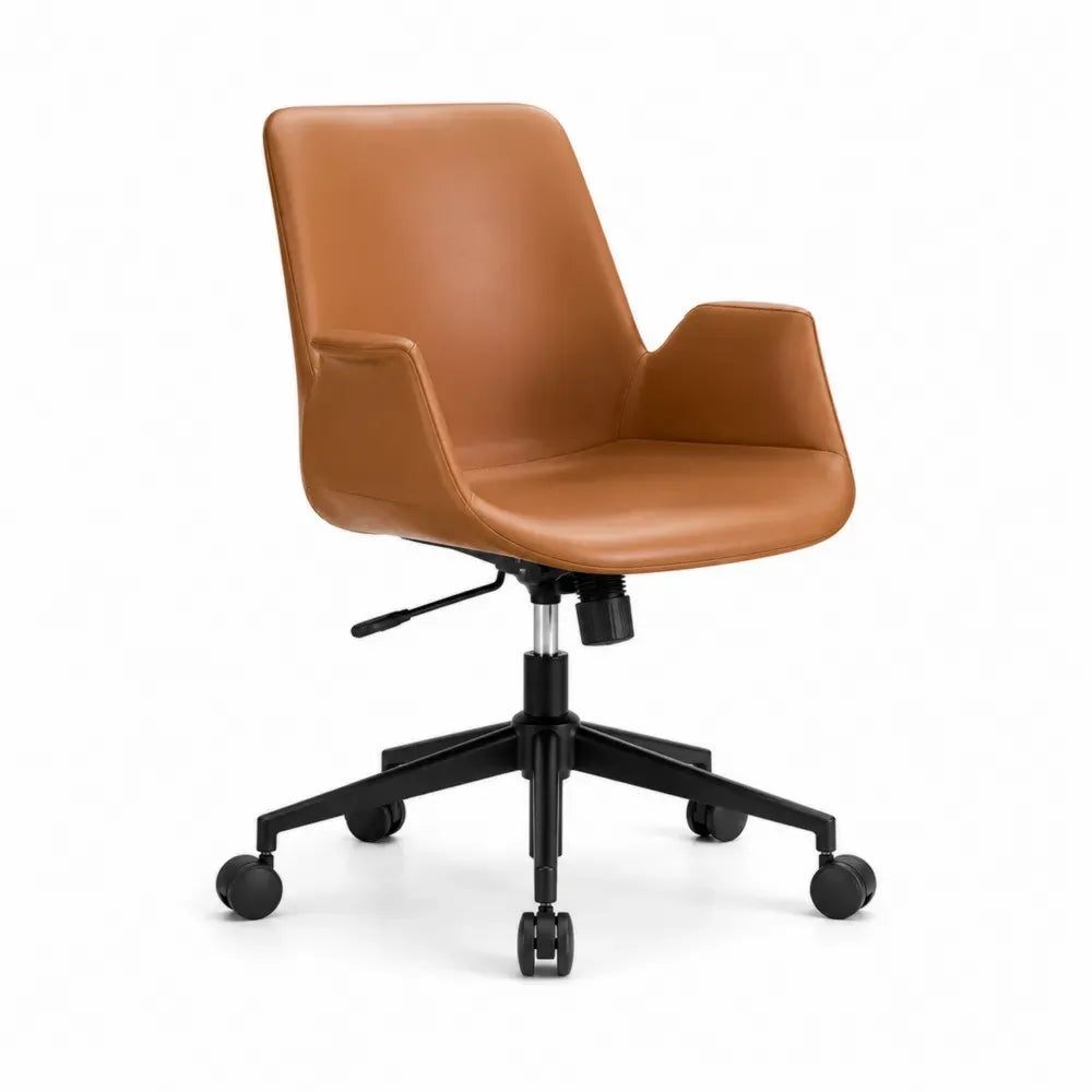 Bürostuhl Drehstuhl mit Armlehnen 60 x 62 x 86-96 cm Schalenform PU-Kunstleder Stahl cognac schwarz chromfarben